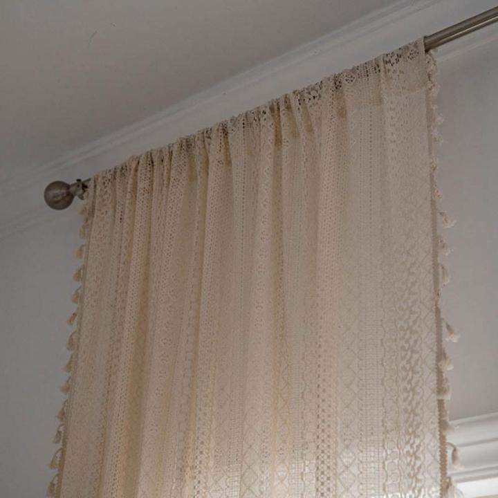 Useful Boho Windows Sheer Curtain with Tassel Home Decor Window Curtain Solid Color Easy to Install