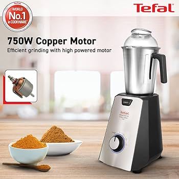 Tefal 4-Jar Mixer Grinder 750-Watts 3-Stainless Steel Jar+Blender, MG-106T