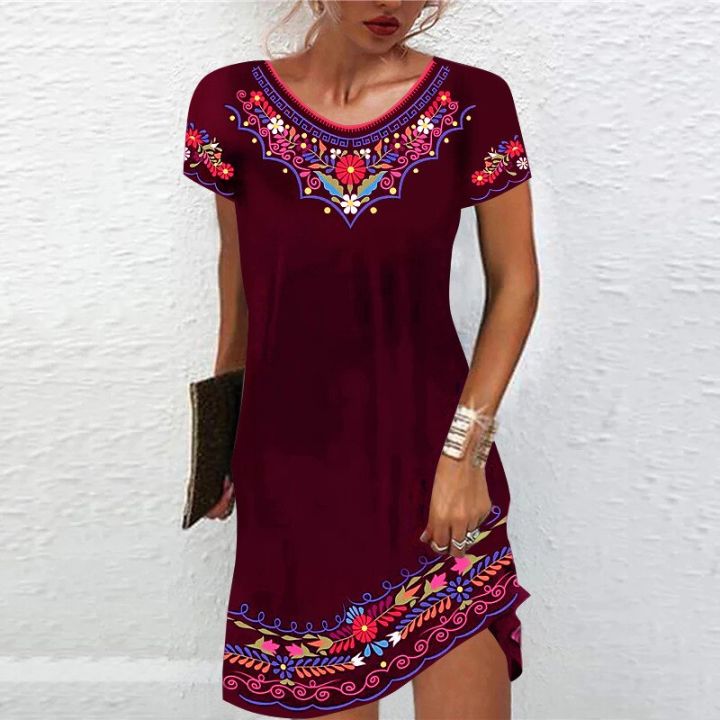 Women's%20Dress%20Fashion%20Summer%20Short%20Sleeve%20Casual%20Printed%20Party%20Dresses%20Loose%20Round%20Neck%20Pullover%20Elegant%20Dress%20-%20Image%206