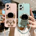 Maitus for Xiaomi POCO X4 GT Back Cover Cute Astronaut Folding Stand Luxury 6D Plating Square Bumper Shiny Case Camera Lens Protection Soft Silicone Phone Cases with Lanyard. 