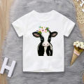 Harajuku kawaii floral cow animal print kids tshirt summer white baby girls clothes boys T-shirts comfortable tops graphic tees.