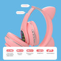 M2 Cat Ear Luminous Head-mounted Wireless Bluetooth Headset with Microphone Hands-free Support TF Card AUX Play Easy to carry.. 