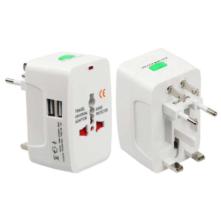 Universal World Travel Adapter Multi 2 USB Port Surge Protector All in one 2pin 3pin Plug AC Power International Converter US UK AU EU Socket
