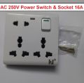 Universal Power Switch 3Pin 2Pin Combine Socket AC 250V 16A 8 Pin Combine Wall Switch Box Socket Electrical Wall Mount Gang Plug Socket For IPS UPS Stabilizer Computer Refrigerator. 