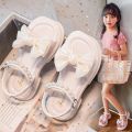 Girls Sandals 2024 Summer New Pearl Bow Princess Shoes Children's Little Fragrance Soft Sole Fashion Beach Shoes. 