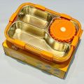 AUM ENTERPRISE 3 Compartment Stainless Steel Lunch Box with Soup Bowl, Spoon, Fork, Chopsticks Tiffin Box, School & Office - Multicolor (I).