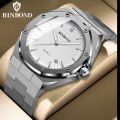 BINBOND Mens Watch Top Brand Royal Casual Men Big Dial Silver Stainless Steel Calendar Quartz Wristwatch Classic Luminous B0233. 