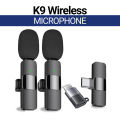 K9 Wireless Dual Microphone Professional Lapel Lavalier Microphone Remove Noise For Type C+Apple. 