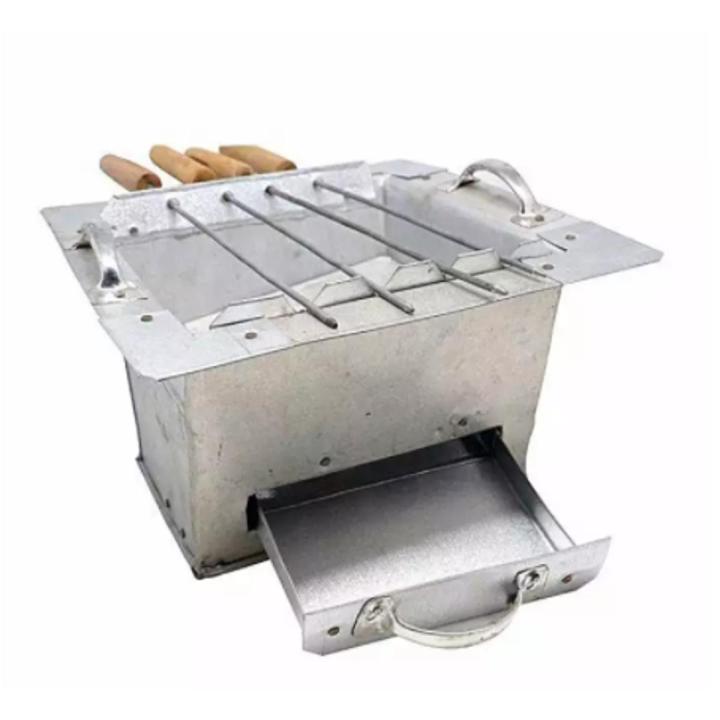 BBQ Grill Tin Made Maker with 5 stick - Silver