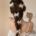 Super Fairy White Mesh Butterfly Pearl Hair Clips Female Senzheng Xianmei Bow Small Hairpin Side Braided Hair Headdresses. 