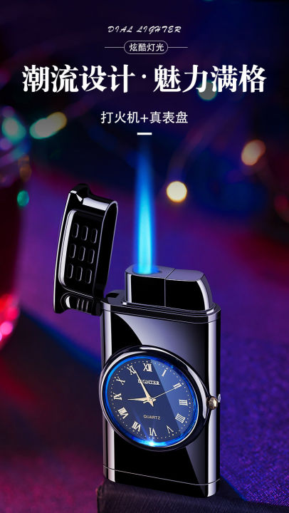 Rocker%20Arm%20Automatic%20Ignition%20Lighter%20Straight%20To%20Blue%20Flame%20watch%20Lighter%20Creative%20Real%20Dial%20Windproof%20Lighter%20Men's%20Gift%20-%20Image%202