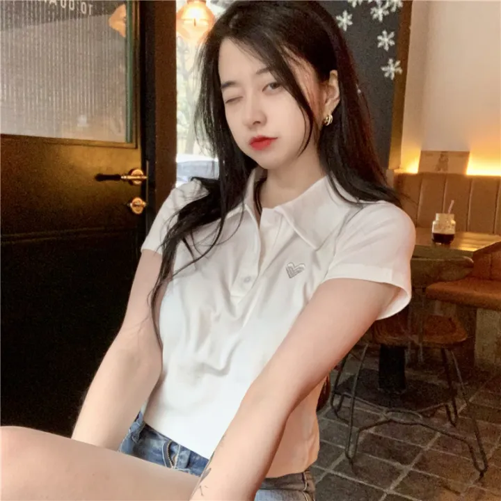 6535%20Cotton%20Summer%20Korean%20Style%202022%20New%20Slim%20Fit%20Slimming%20Embroidered%20POLO%20Collar%20Hot%20Girl%20Style%20Short%20Sleeve%20T%20Women's%20T-shirt%20-%20Image%203