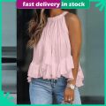 Ruffles Blouse Women Sleeveless Vest Pleated O-neck Solid Elegant Tops Tee Tank Plus Size Summer Casual Shirt blusas. 