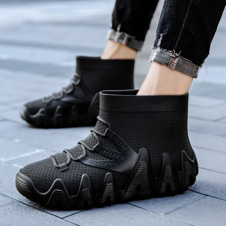 Cross-border short tube fashion men's waterproof shoes galoshes kitchen work rain boots rain boots anti-slip overshoes Korean version foreign trade wear