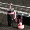 1250ml Kpop Black & Pink Thermal Water Bottle Stainless Steel Tumbler with Handle Straw Cup Portable Car Coffee Mug Drinkware.