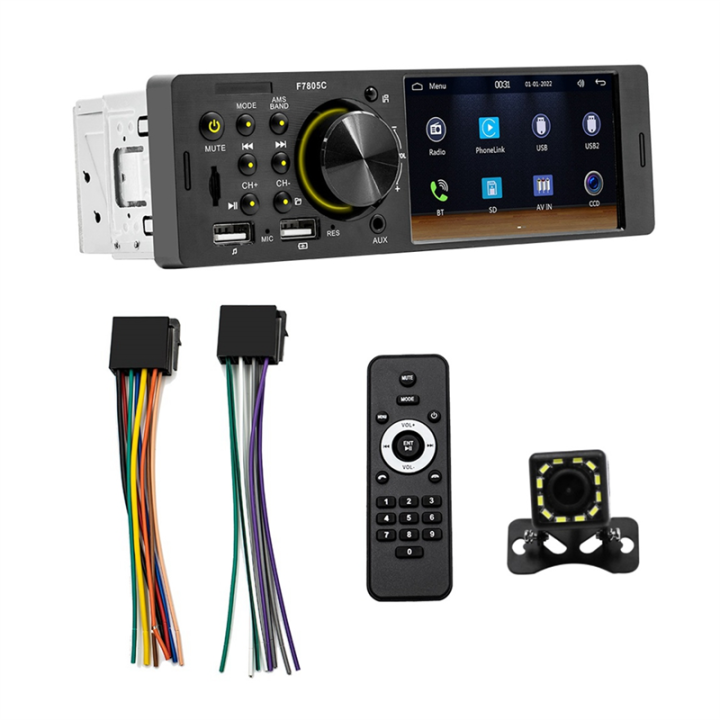 Single Din Touchscreen Car Stereo Featuring CarPlay, Android Auto, Bluetooth FM and Rear View Camera