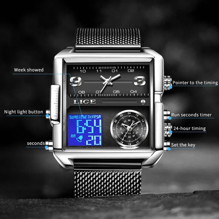 LIGE%20Fashion%20Black%20Steel%20Watch%20Men%20Digital%20Dual%20Display%20Watch%20Sports%20Chronograph%20Waterproof%20Quartz%20Wristwatch%20Men%20Military%20Watch%20-%20Image%203