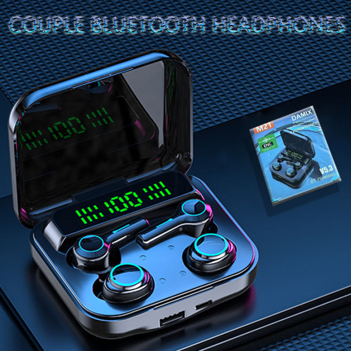 M21 TWS Wireless Headphones Couple Noise Canceling Bluetooth Earphones