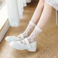 Summer Breathable Ultra Thin Socks Women Transparent Lace Silk Crystal Rose Flower Girls Elastic Socks Female Sox Silk Stockings. 