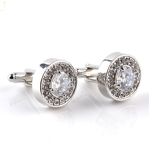 Crystal Stone Round Cufflinks Pair For French Cuff Shirt Button