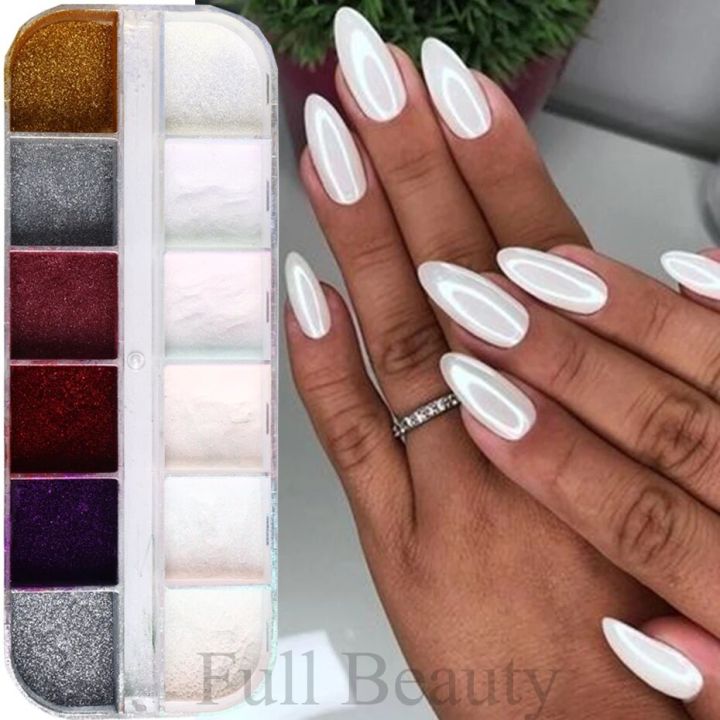 12%20Grids%20Pearl%20White%20Chrome%20Nail%20Aurora%20Powder%20White%20Gloss%20Glitter%20Nails%20Art%20Pigment%20UV%20Gel%20Polish%20Mirror%20Chrome%20Dust%20Manicure%20-%20Image%202