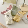 suxinaimin Women's Socks Spring and Summer New Cotton Double Needle Bunching Socks Japanese Heel Cloth Label Macaron Tube Socks. 