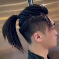 Samurai head wig men s back head ponytail handsome Korean version reissue film forehead invisible long hair real hair. 