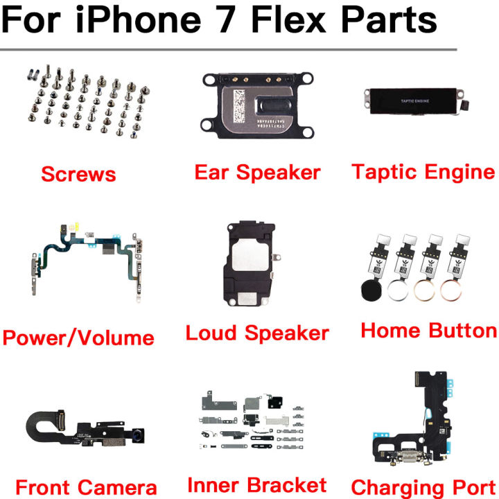 Inner Parts For iPhone 7 Power Volume Charging Dock Front Camera Home Button Key Flex Cable Taptic Engine Loud Speaker