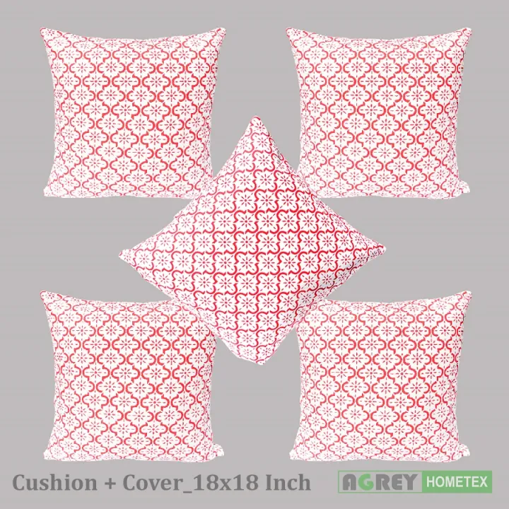 Fiber%20Cushion%20with%20Cover,%20White%20&%20Red,%20(18"x18"),%20Set%20of%205%20-%20Image%202