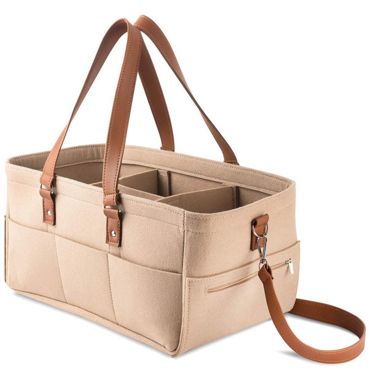 Durable%20Baby%20Diaper%20Caddy%20Organizer%20&%20Changing%20Pad,%20Unisex%20Portable%20Storage%20Bin%20for%20Travel%20or%20Home,%20Eco-Friendly%20Felt%20Basket%20Bag%20with%20Customizable%20Compartments,%20Leather%20Handles%20-%20Image%202