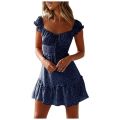 Casual Streetwear Summer Dress Women'S Summer Pleated Sleeve Neckline Print Dress Ruffles Mini Dress Sundress Korean Style.
