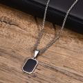 Double Layer Necklaces for Men Geometric Square Pendant Wheat Box Cuban Chain Cool Boy Collar Necklace. 