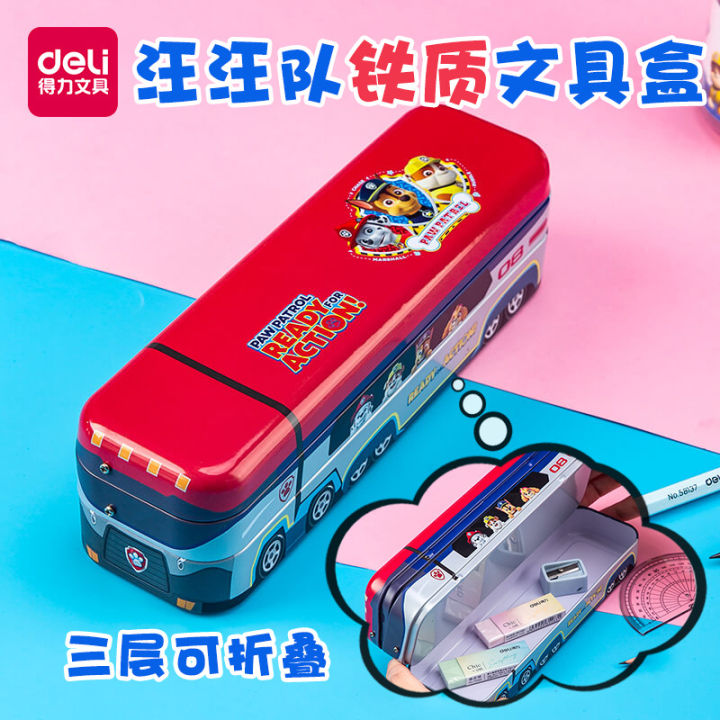 Deli Pencil Box 70854 Paw Patrol Stationery Box Multi-Layer for Students and Children 3 Layer Metal Stationery Storage Box