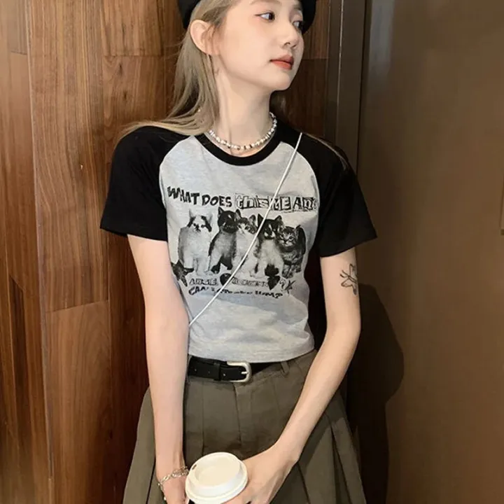 Women%20T-Shirt%20Y2k%20Crop%20Tops%20Tees%20Cat%20Print%20Slim%20Graphic%20Summer%20Korean%20Fashion%20Harajuku%20Streetwear%20Short%20Sleeve%20Aesthetic%20Clothes%20-%20Image%203