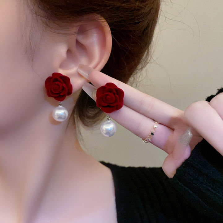Wine%20Red%20Pearl%20Rose%20Flower%20Earrings%20Retro%20Wedding%20Ear%20Studs%20Chinese%20New%20Year%20Jewelry%20Earring%20Podazz%20-%20Image%206
