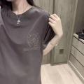 Internet Celebrity Sanskrit Cross Embroidered Short-SleeveTT-shirt HorseshoeinsFashion Couple Men and Women Top Cement Gray. 