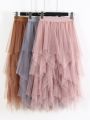Women irregular Tulle Skirts Fashion Elastic High Waist Mesh Tutu Skirt Pleated Long Skirts Midi Skirt Saias Faldas Jupe Femmle. 