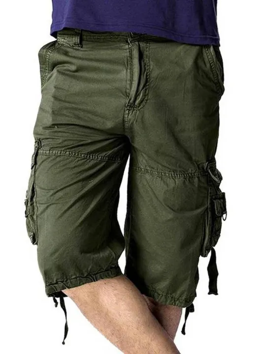 Olive%20Cotton%20Shorts%20For%20Men%20-%20Image%202