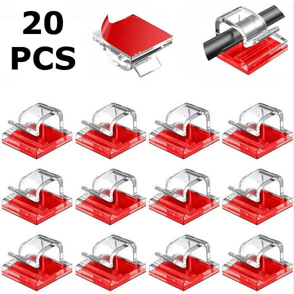 20pcs Multi-Use Cable Clips for Wire Management, Durable Wire Organizer Clips for Outdoor, Red/Transparent