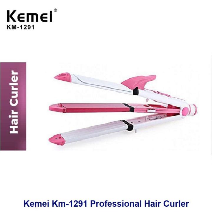 Kemei Km-1291 Professional 3 In 1 Electric Multifunction Ceramic coating Iron Wave Zig Zag Hair Curler and Straighter for women