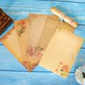 8 Pieces Notes Stationery Paper Kraft Writing Paper Antique Colored Printed Brown Mail Paper A5 Floral patterned Writing Stationery Papers.