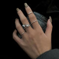 Korean style butterfly matte set for women silver ring.