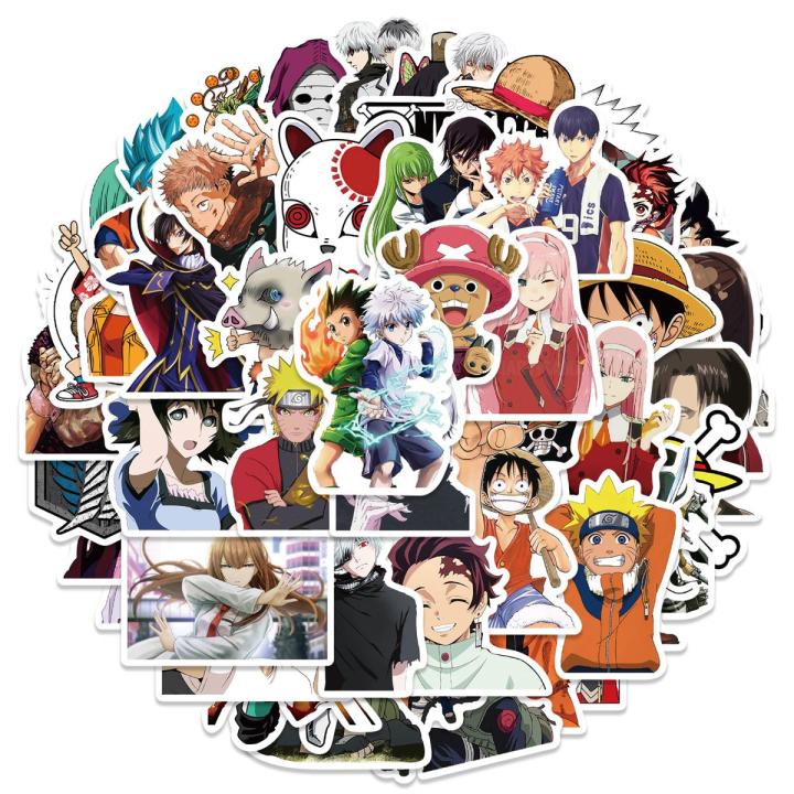 50pcs Mixed Anime Stickers One Piece Demon Slayer Naruto Hunter Anime Sticker Notebook Motorcycle Skateboard Computer Mobile Phone Cartoon Decal Toy