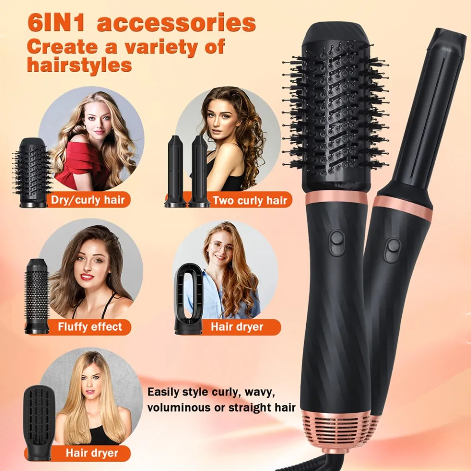 Professional 6 In 1 Hair Dryer Hot Air Brush Automatic Hair Curler Volumizer Curling Iron Straightener Comb Salon Styling Tools Daraz .bd