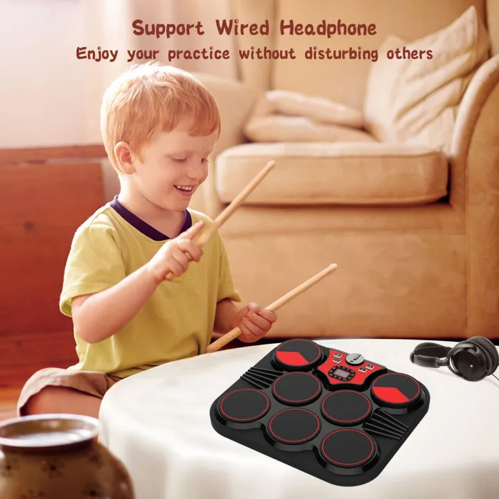 Tabletop%20Electronic%20Drum%20USB/Battery%20Powered%207%20Pads%20Portable%20Drum%20Set%20-%20black%20-%20Image%203