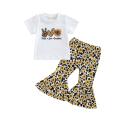 Eligible Little Girls 2Pcs Outfits, Short Sleeve Pattern Letter Print Round Neck Pullover + Elastic Waist Sunflower Print Trousers. 
