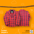 Red Cotton Sweet Peppers Winter Jacket For Kids Unisex. 