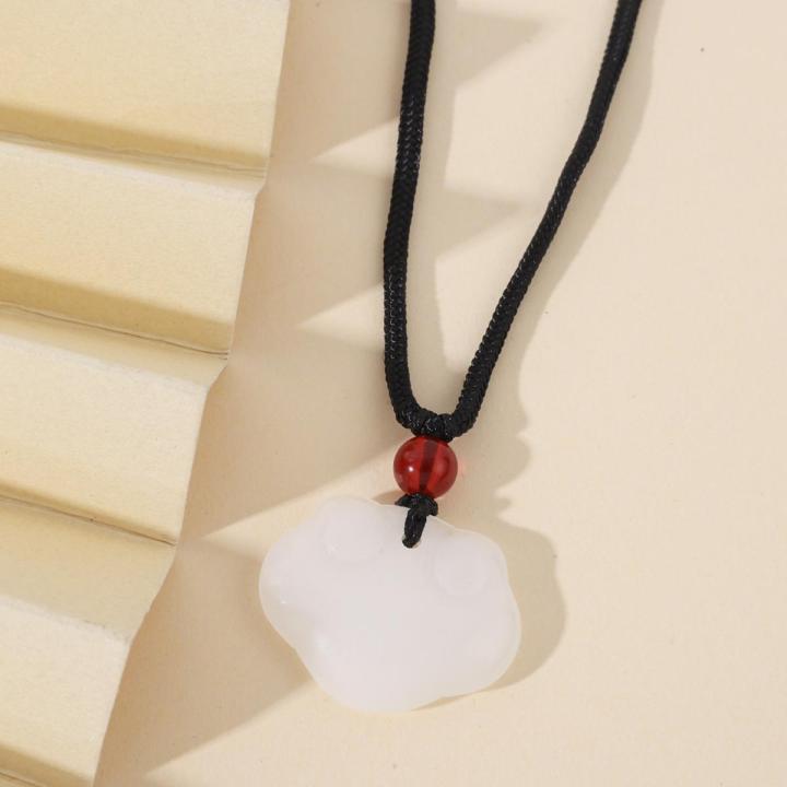 Chinese Style Longevity Lock Necklace/ Imitation Crystal Braided Rope Choker/ Auspicious Clouds Agate Nouple Pendant Necklace Jewelry