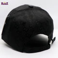Black GG Metal Logo Leather Imported Curved Visor Cap. 