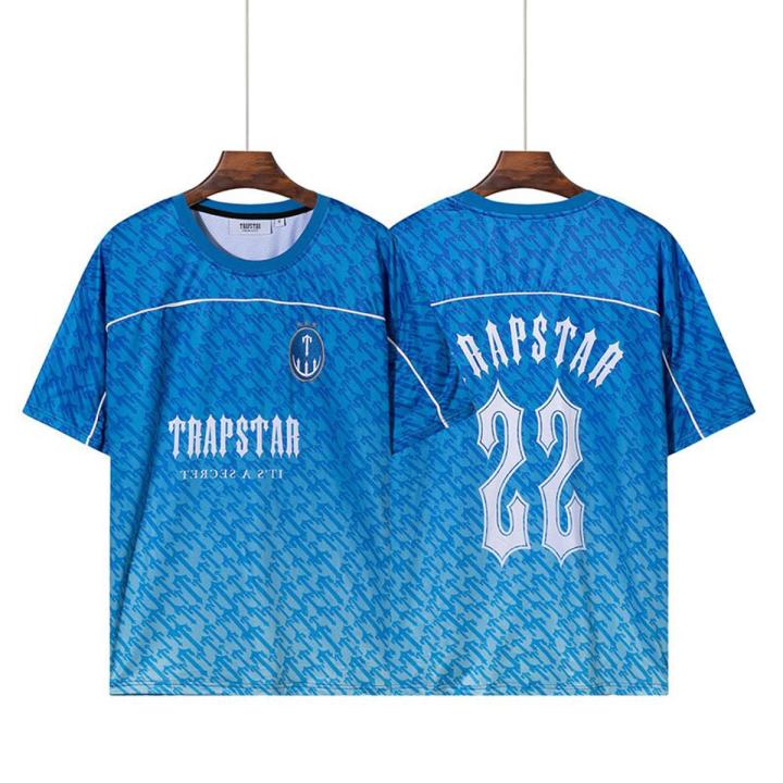Trapstar Monogram Football Jersey T-shirts Blue No.22 Men Women 1:1 Short Sleeve Oversized Casual Tops Tee